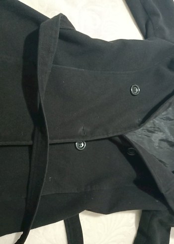 Düğmeli Siyah Midi Kadın Kaban - Görsel 8