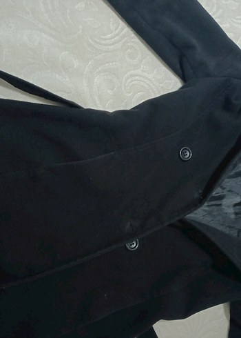 Düğmeli Siyah Midi Kadın Kaban - Görsel 4