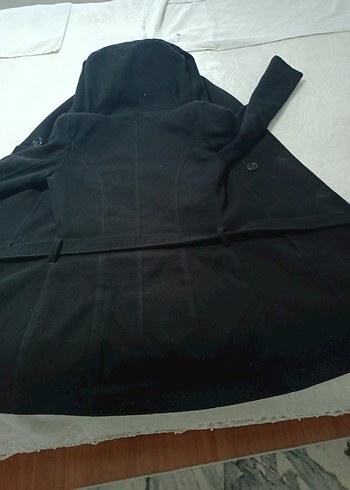 Düğmeli Siyah Midi Kadın Kaban - Görsel 12