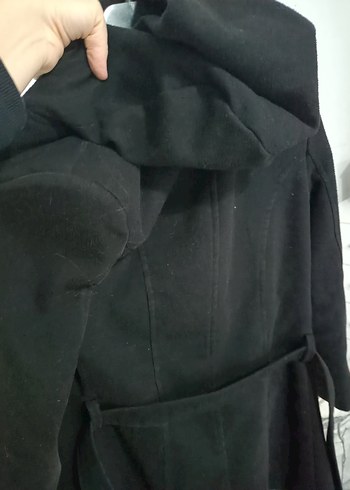 Düğmeli Siyah Midi Kadın Kaban - Görsel 13