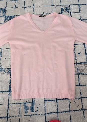 Pembe V Yaka Uzun Kollu Kadın Kazak