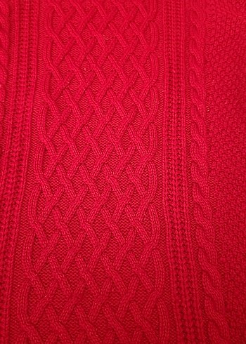 Kırmızı Örgü Boğazlı Kadın Kazak - Görsel 3