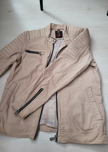 Bej Süet Erkek Biker Ceket - Görsel 4