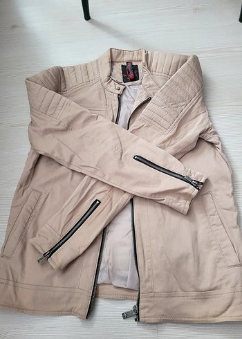 Bej Süet Erkek Biker Ceket - Görsel 5