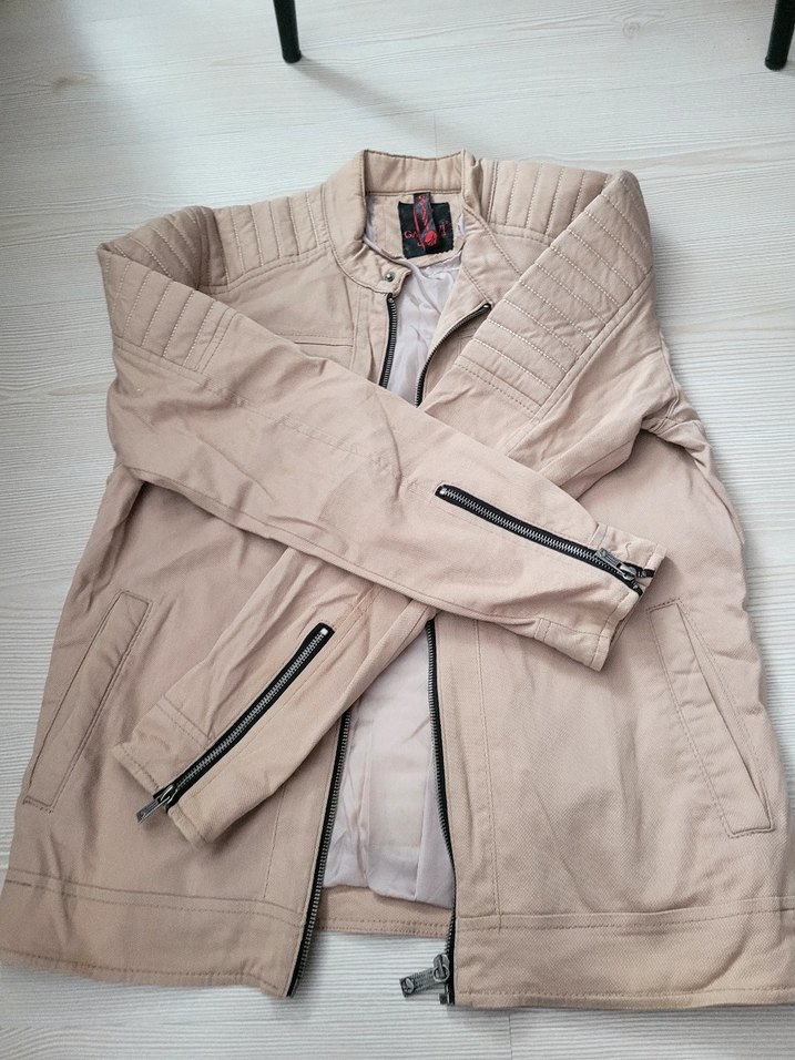 Bej Süet Erkek Biker Ceket - Görsel 5