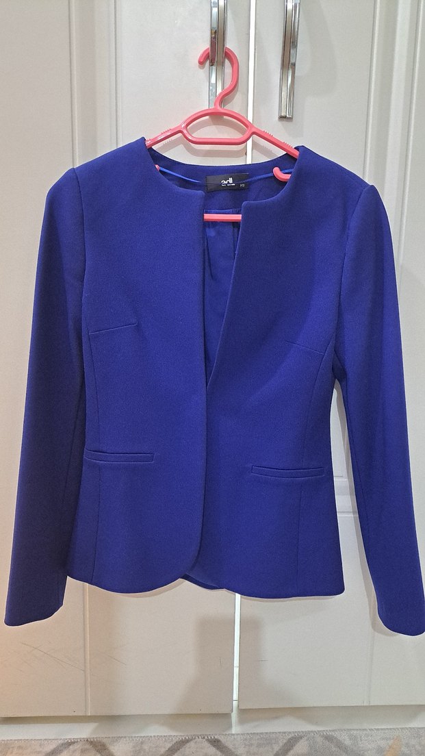 adil ışık Xs Kadın Mavi Düğmeli Ofis Blazeri - Görsel 5