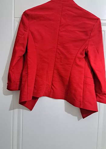 Kadın Parlak Kırmızı Düğmeli Mini Blazer - Görsel 3