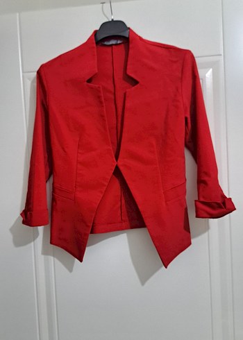 Kadın Parlak Kırmızı Düğmeli Mini Blazer - Görsel 2