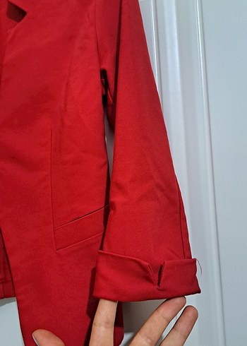 Kadın Parlak Kırmızı Düğmeli Mini Blazer - Görsel 5