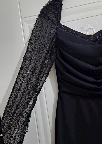 Siyah Drapeli Uzun Abiye Elbise - Görsel 2