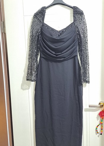 Siyah Drapeli Uzun Abiye Elbise - Görsel 8