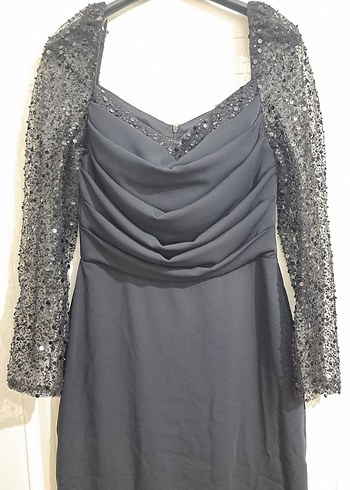 Siyah Drapeli Uzun Abiye Elbise - Görsel 3