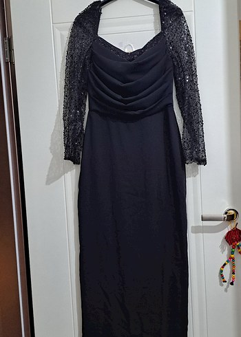 Siyah Drapeli Uzun Abiye Elbise - Görsel 4