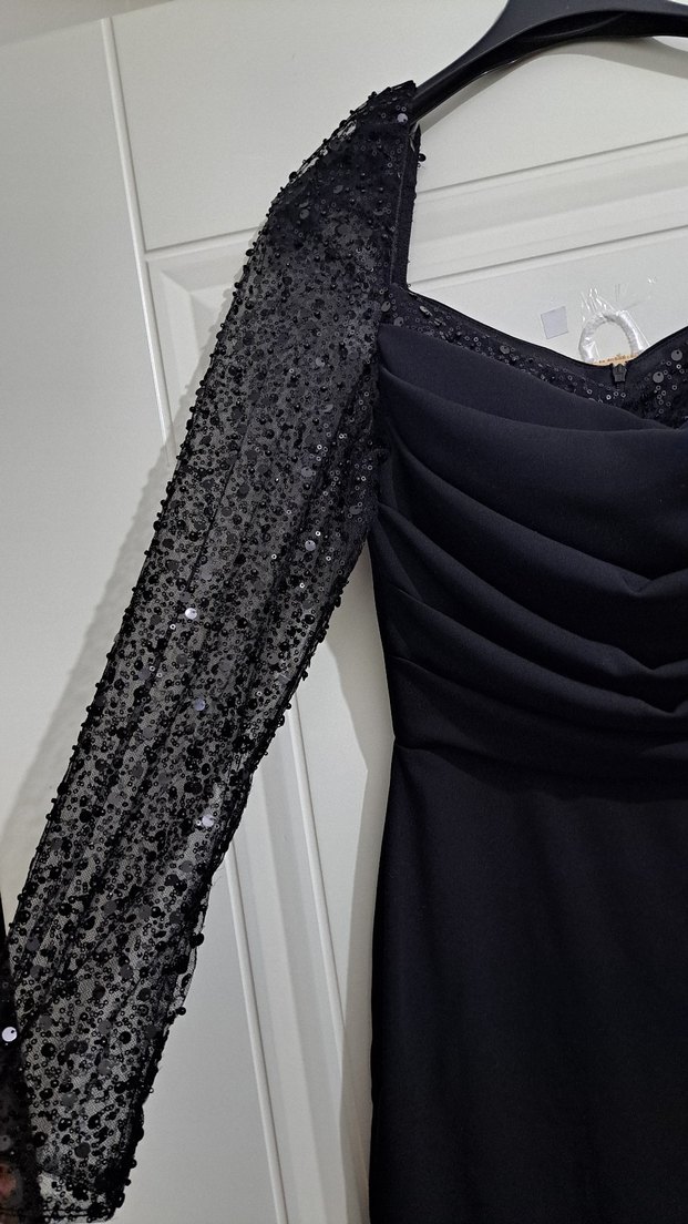 Siyah Drapeli Uzun Abiye Elbise - Görsel 2