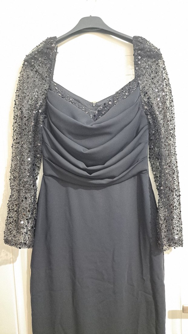 Siyah Drapeli Uzun Abiye Elbise - Görsel 3