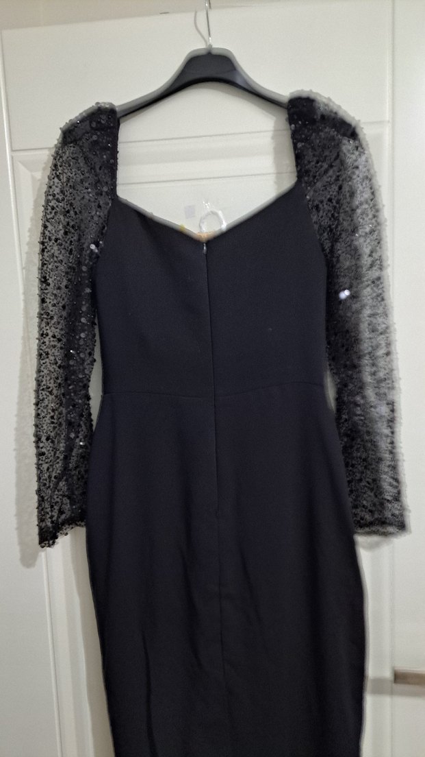 Siyah Drapeli Uzun Abiye Elbise - Görsel 5