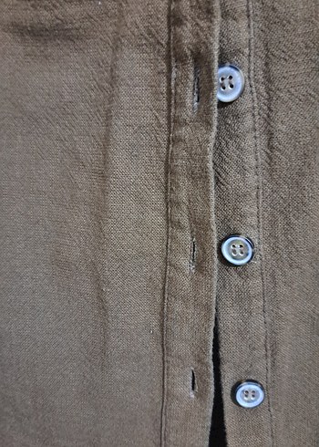 Düğmeli Kahverengi  Midi Keten Ceket - Görsel 3