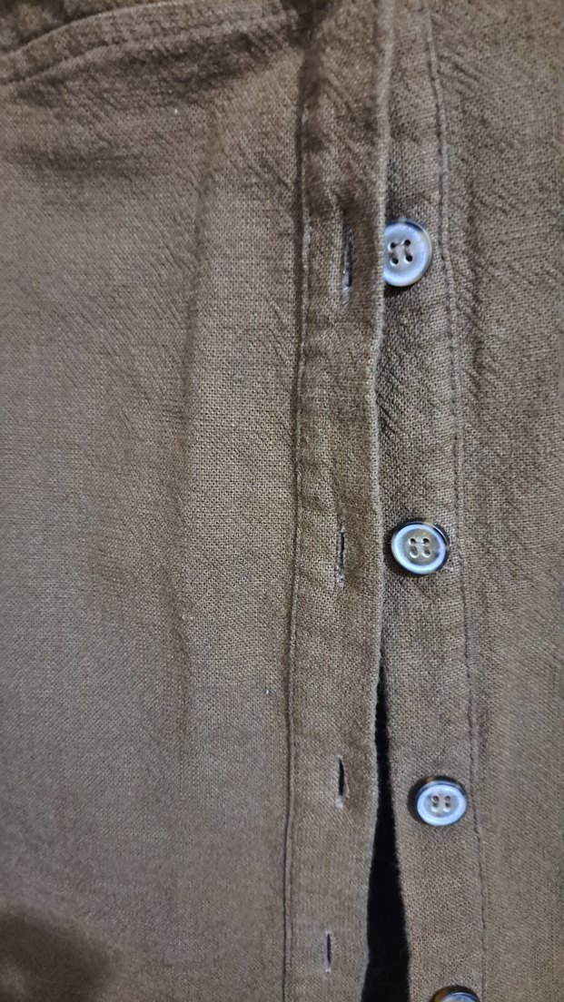 Düğmeli Kahverengi  Midi Keten Ceket - Görsel 3