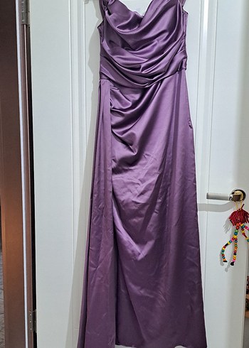 Mor Drapeli Uzun Abiye Elbise - Görsel 2