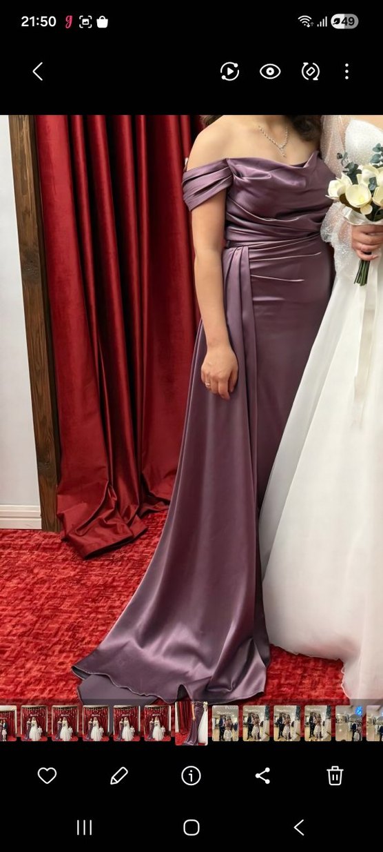 Mor Drapeli Uzun Abiye Elbise - Görsel 5