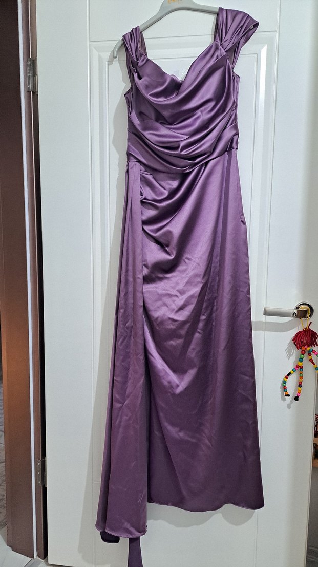 Mor Drapeli Uzun Abiye Elbise - Görsel 2