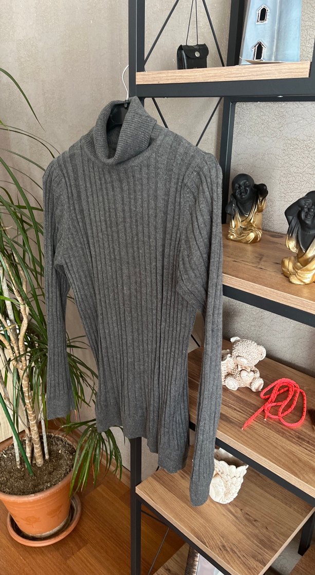 Gri Balıkçı Yaka Kadın Triko Kazak - Görsel 5