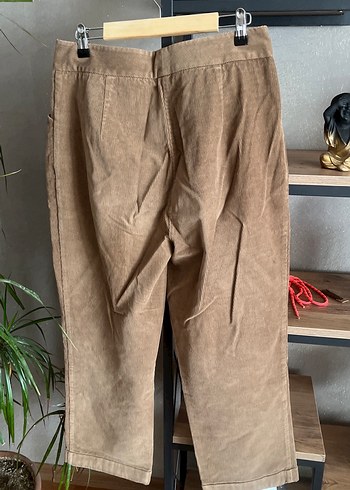 Camel renkli Kadın Keten Bol Kesim kadife pantalon - Görsel 7