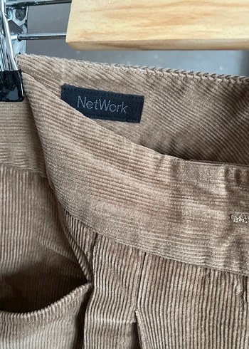 Camel renkli Kadın Keten Bol Kesim kadife pantalon - Görsel 3