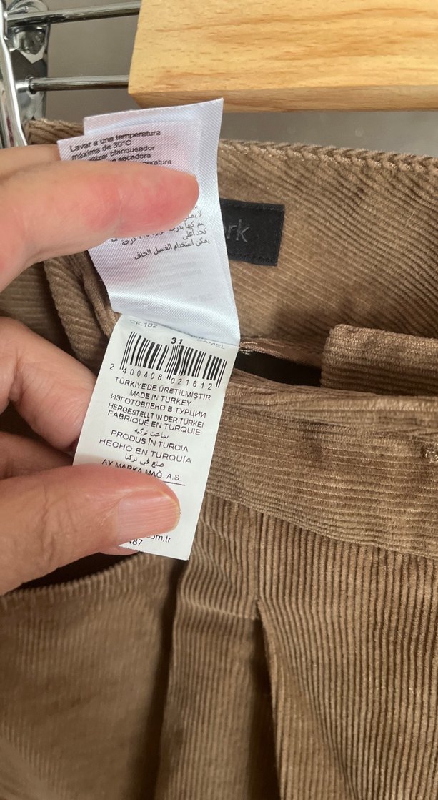 Camel renkli Kadın Keten Bol Kesim kadife pantalon - Görsel 5