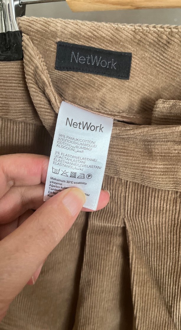 Camel renkli Kadın Keten Bol Kesim kadife pantalon - Görsel 4