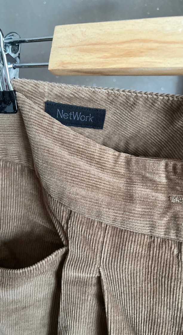 Camel renkli Kadın Keten Bol Kesim kadife pantalon - Görsel 3