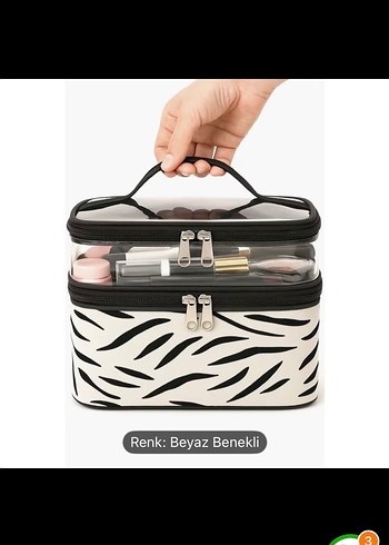 Siyah Kaz Ayağı Desenli Kadın Makyaj Çantası sıfır - Görsel 2