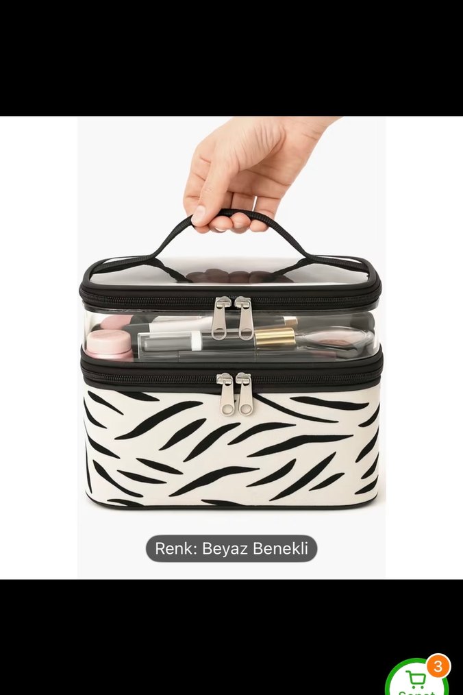 Siyah Kaz Ayağı Desenli Kadın Makyaj Çantası sıfır - Görsel 2