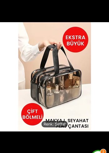 Büyük Çift Bölmeli Siyah Şeffaf Makyaj Çantası siyah - Görsel 9