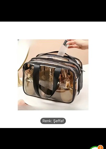 Büyük Çift Bölmeli Siyah Şeffaf Makyaj Çantası siyah - Görsel 3