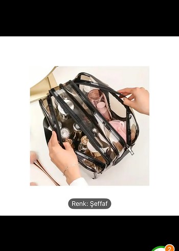 Büyük Çift Bölmeli Siyah Şeffaf Makyaj Çantası siyah - Görsel 7