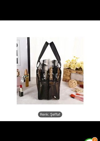 Büyük Çift Bölmeli Siyah Şeffaf Makyaj Çantası siyah - Görsel 6