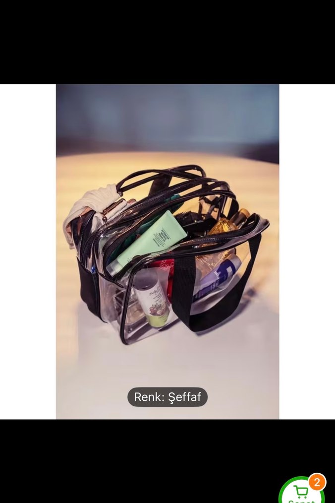 Büyük Çift Bölmeli Siyah Şeffaf Makyaj Çantası siyah - Görsel 5