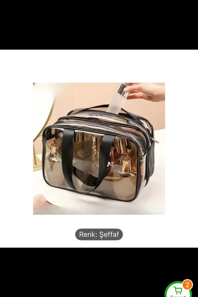 Büyük Çift Bölmeli Siyah Şeffaf Makyaj Çantası siyah - Görsel 3