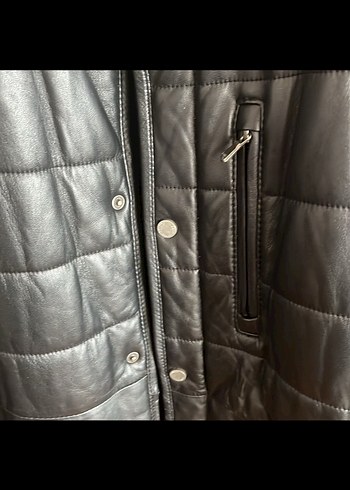 Düğmeli Siyah hakiki Deri Erkek kaban - Görsel 3