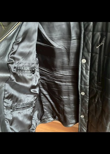 Düğmeli Siyah hakiki Deri Erkek kaban - Görsel 5