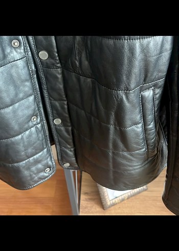 Düğmeli Siyah hakiki Deri Erkek kaban - Görsel 7