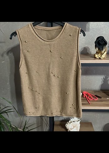 Hasır renkli Kısa Triko Kadın bluz - Görsel 6