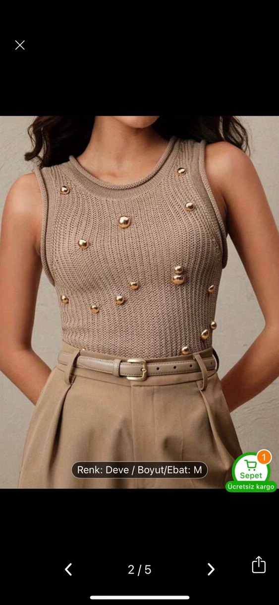 Hasır renkli Kısa Triko Kadın bluz - Görsel 2