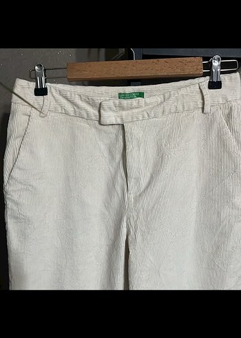 Ecru renk kadife Kadın Pantolon - Görsel 3