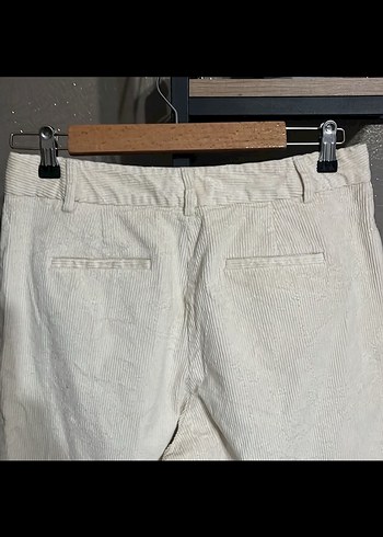 Ecru renk kadife Kadın Pantolon - Görsel 5