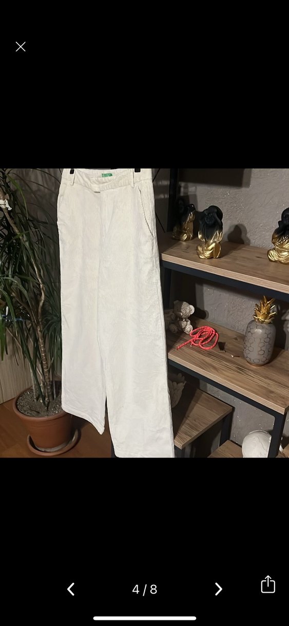 Ecru renk kadife Kadın Pantolon - Görsel 4