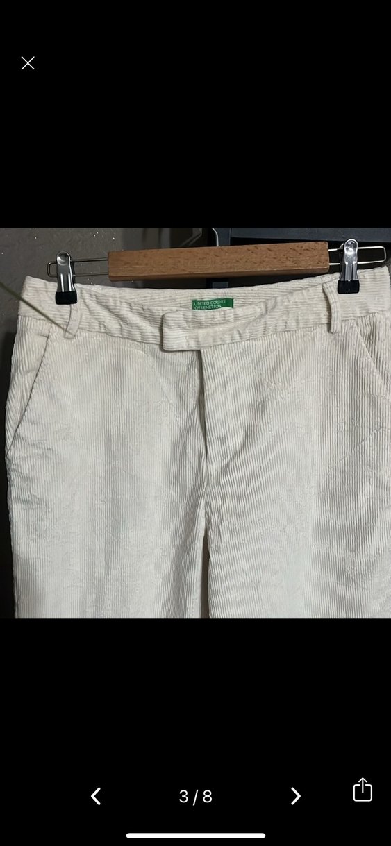 Ecru renk kadife Kadın Pantolon - Görsel 3