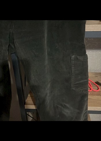 Koyu haki kadife Rahat Kadın Pantolon - Görsel 4