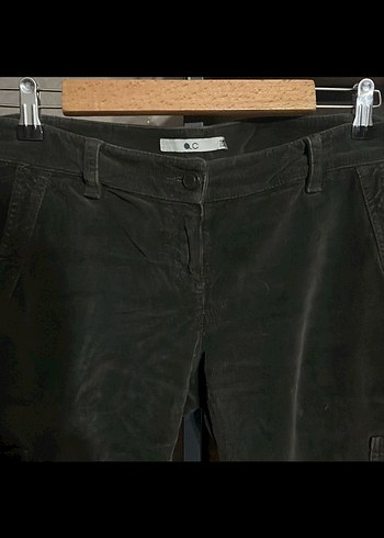 Koyu haki kadife Rahat Kadın Pantolon - Görsel 6